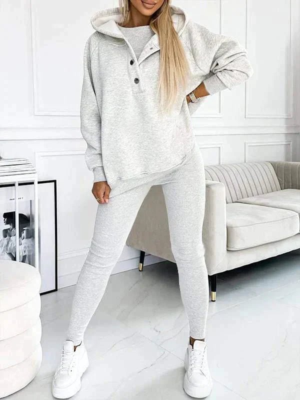 Ensemble de loisirs femme trois pièces | Veste à capuche, pantalon sweat et top | Matière douce