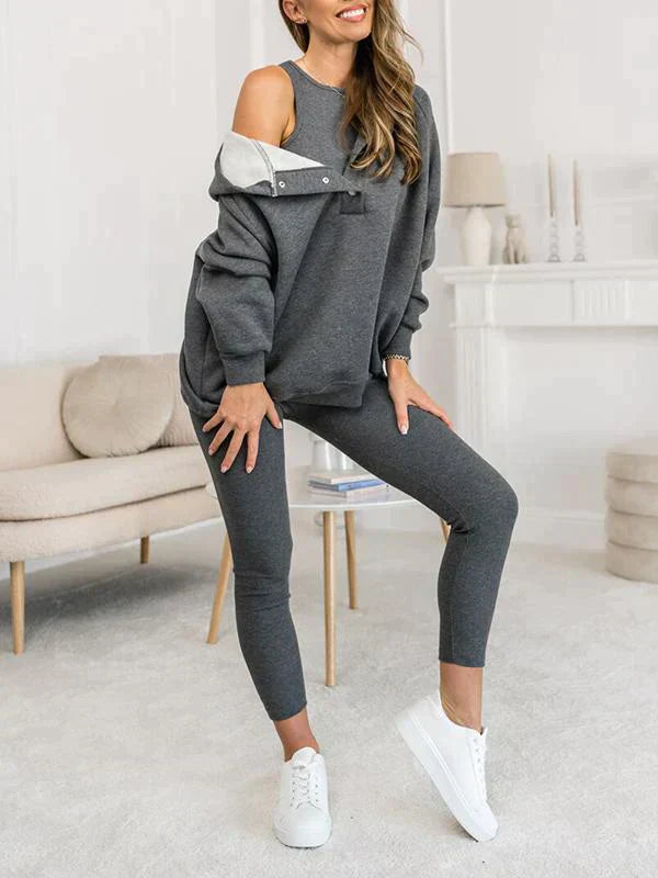 Ensemble de loisirs femme trois pièces | Veste à capuche, pantalon sweat et top | Matière douce