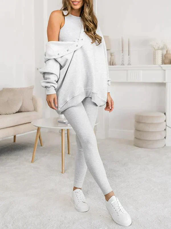 Ensemble de loisirs femme trois pièces | Veste à capuche, pantalon sweat et top | Matière douce