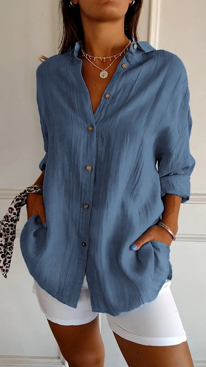 Damen Bluse | Sommerliche Bluse mit lockerer Passform und Knopfleiste