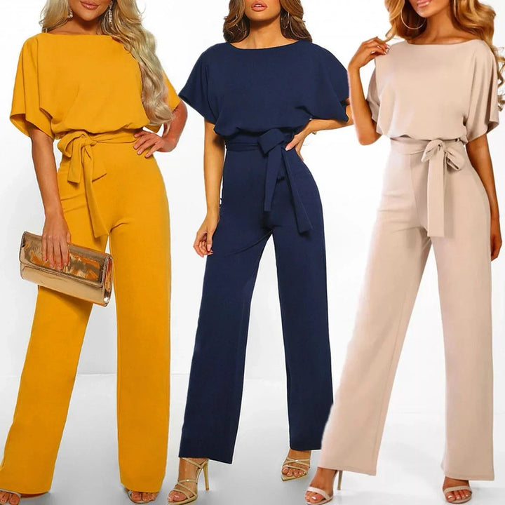 Damen Jumpsuit mit weitem Bein &amp; taillierter Passform | Kurzärmlig mit ausgestelltem Ärmel | Elegant &amp; bequem für Sommer-Events | S–3XL