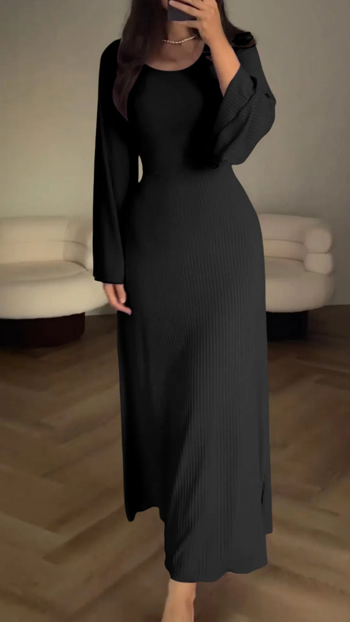 Bodycon-Maxikleid mit Korsett-Schnürung | Flatterärmel &amp; ausgestellter Rock | figurbetont, bequem mit Stretch | S–L