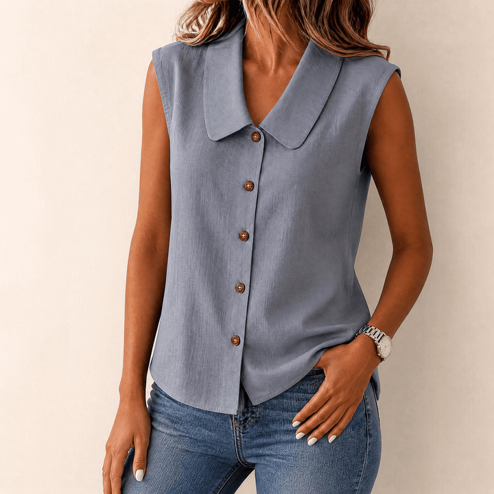 Damen Sommertop | Ärmellose Bluse mit V-Ausschnitt, Kragen, Knopfleiste und lockerem Schnitt für warme Tage