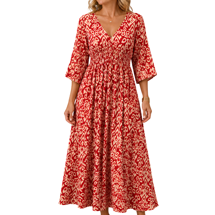 Boho Wickelkleid mit V-Ausschnitt | Taillenbetont &amp; fließend, atmungsaktiv | Polyester-Baumwoll-Mix | Größen S–5XL