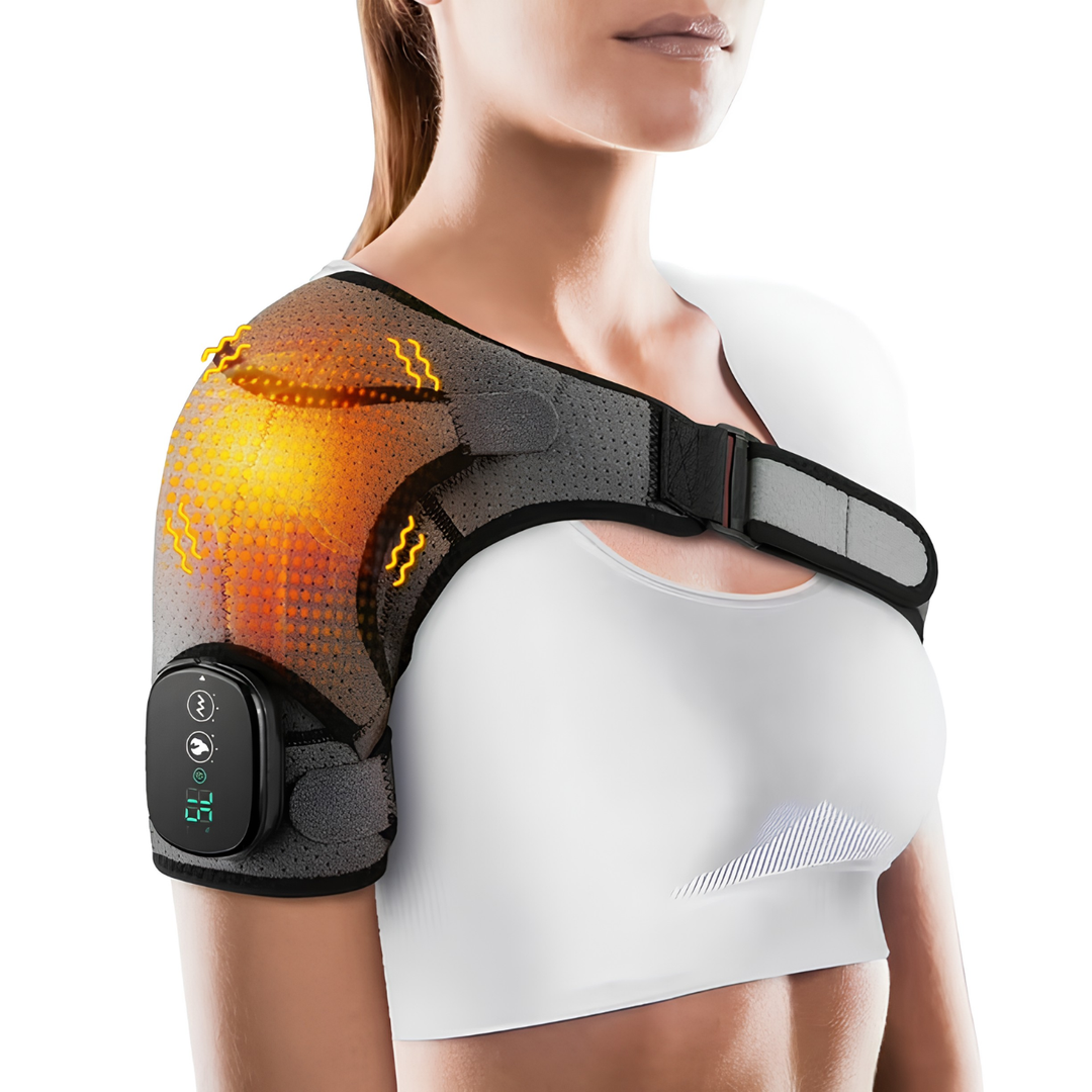 Appareil de thérapie pour épaules SchulterRelief avec chaleur &amp; vibration | 3 modes pour relaxation &amp; circulation | Portable gauche/droite | Rechargeable USB