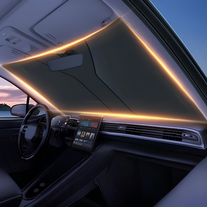 Car Windshield Sunshade Medium Size | UV &amp; Heat Protection for Small Cars | Foldable with Bag | Includes Steering Wheel Cover