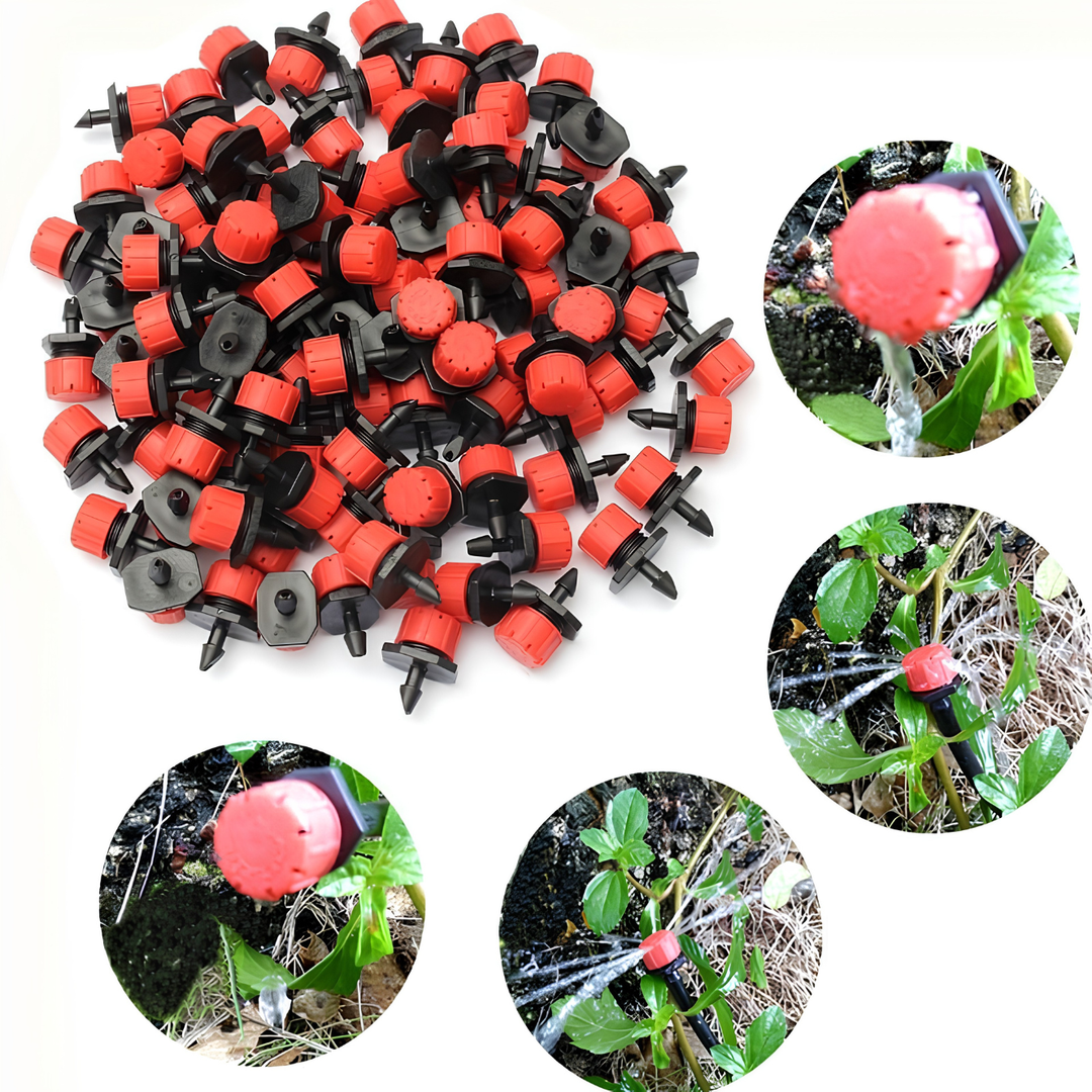 Irrigation dripper 360° adjustable with 8 nozzles – HydraPulse for hose &amp; garden | Self-cleaning against clogging | 50/100 pcs.