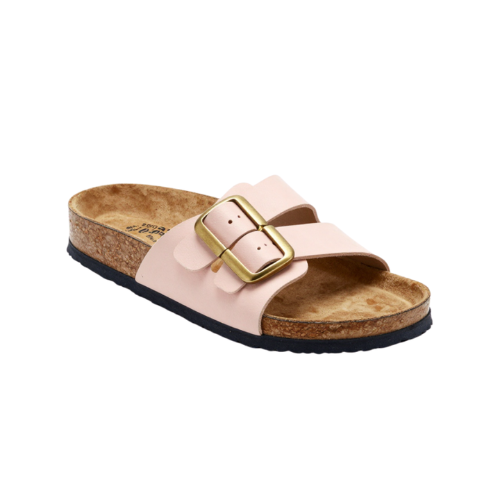 Unisex Leder Slide Sandalen mit Doppelschnalle | weiches Fußbett, druckentlastend &amp; bequem | zeitloser Sommer-Style
