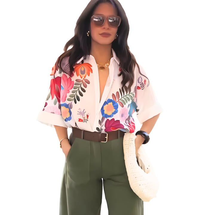 Damen Bluse mit Blumenmuster | Lockerer Schnitt mit klassischem Kragen, Knopfleiste und atmungsaktivem Tragekomfort