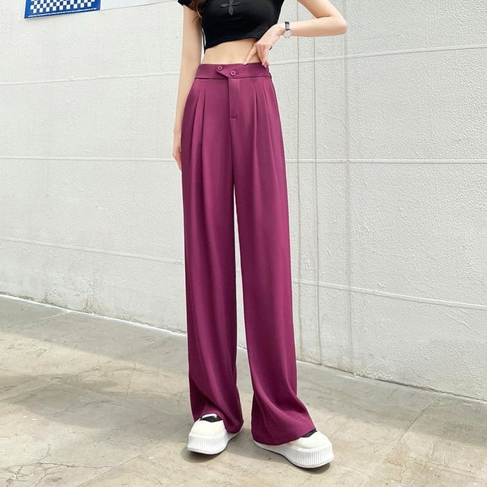 Damen Hose High Waist mit weitem Bein | Antistatischer, atmungsaktiver Stoff | Knitterarm &amp; bequem für Büro &amp; Events | Eleganter Fall