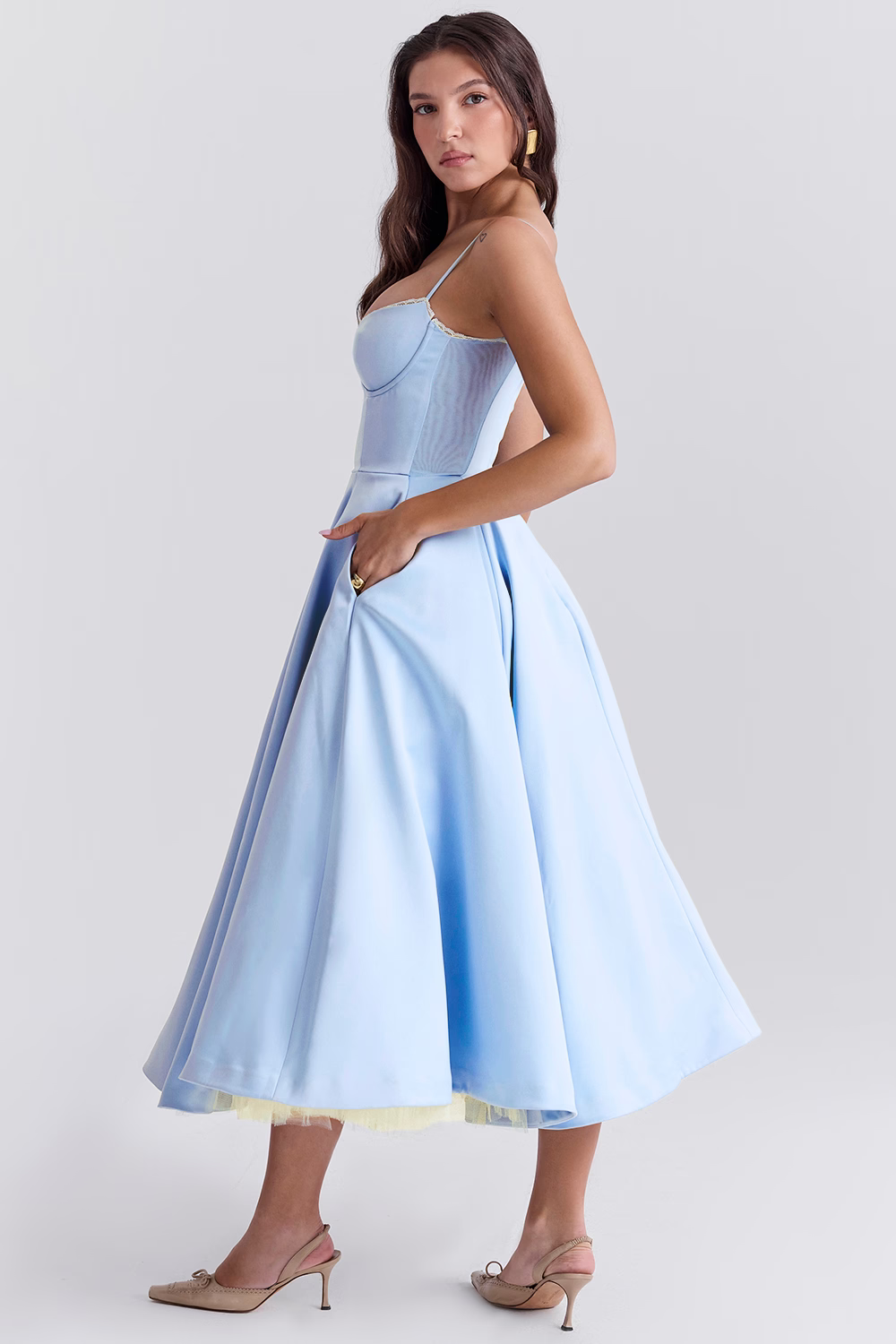 Damen Tüllkleid Elegant &amp; Feminin | Midikleid mit Verstellbaren Trägern | Romantisches Abendkleid für Hochzeiten &amp; Partys