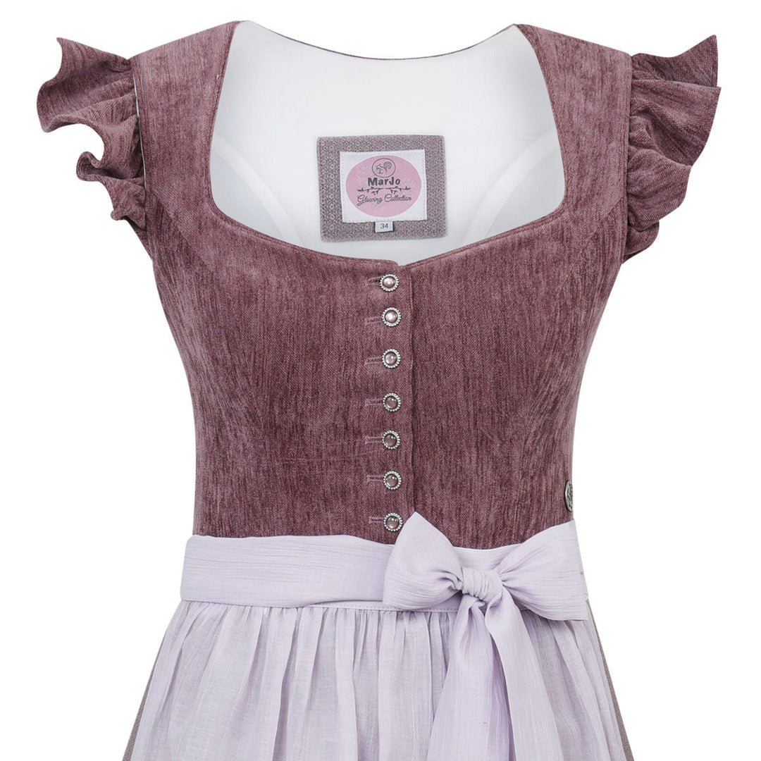 Damen Dirndl Pflaume | Midi Samtdirndl mit Herzausschnitt, abnehmbaren Flügelärmeln und 70 cm Rocklänge