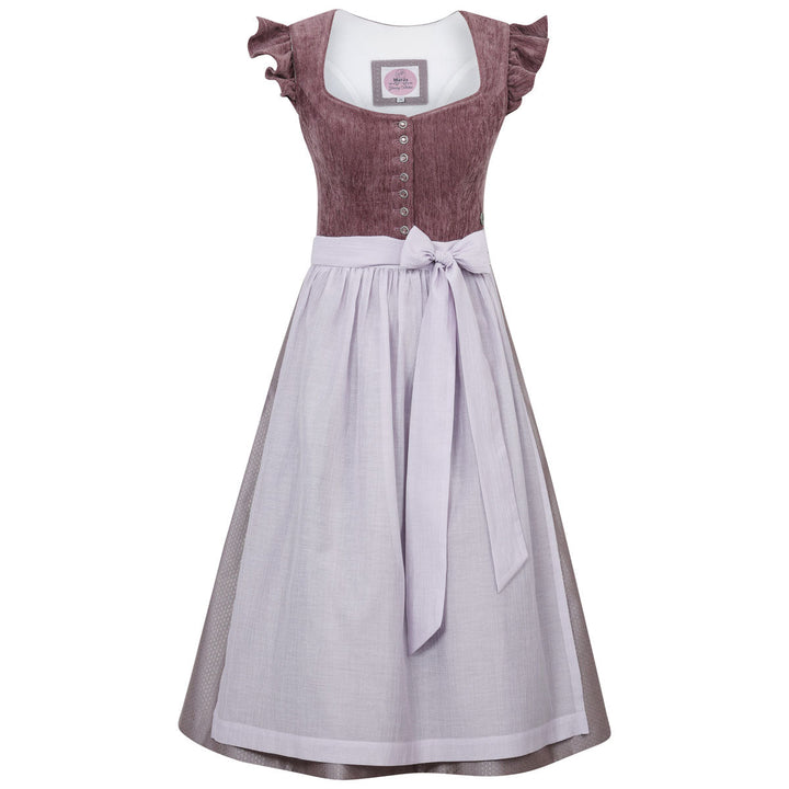 Damen Dirndl Pflaume | Midi Samtdirndl mit Herzausschnitt, abnehmbaren Flügelärmeln und 70 cm Rocklänge