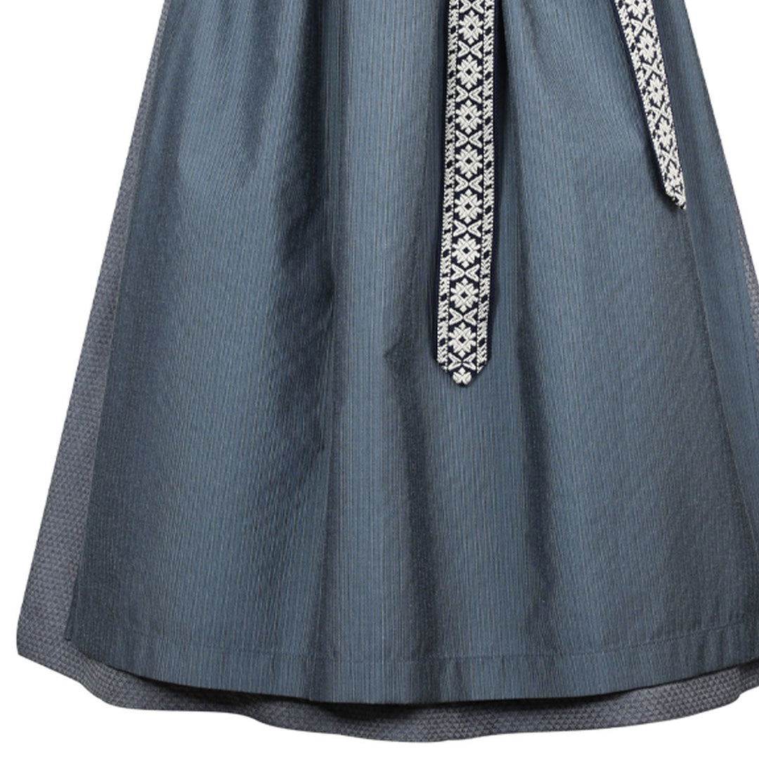 Damen Dirndl Midnight Blau | Midi Samtdirndl mit Herzausschnitt, Denim-Optik und 70 cm Rocklänge