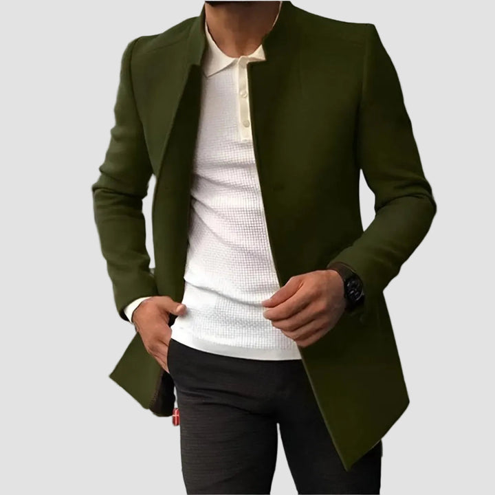 Herren Slim-Fit Wollmantel mit Stehkragen | Taillierter Wintermantel mit wärmendem Wollanteil und Knopfverschluss für Business und Alltag
