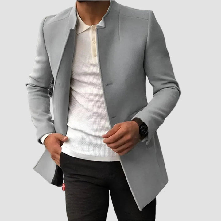 Herren Slim-Fit Wollmantel mit Stehkragen | Taillierter Wintermantel mit wärmendem Wollanteil und Knopfverschluss für Business und Alltag