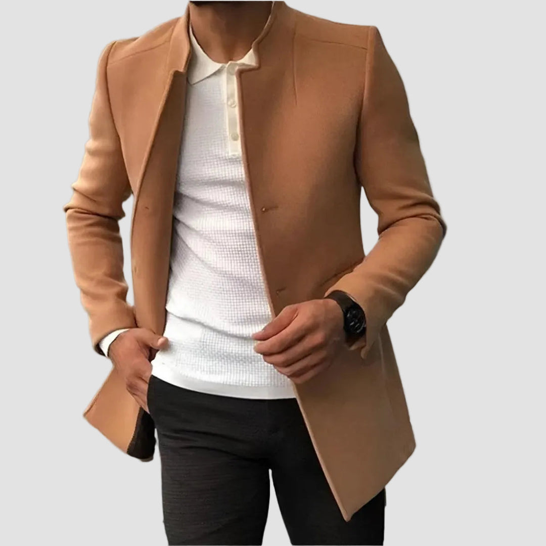 Herren Slim-Fit Wollmantel mit Stehkragen | Taillierter Wintermantel mit wärmendem Wollanteil und Knopfverschluss für Business und Alltag