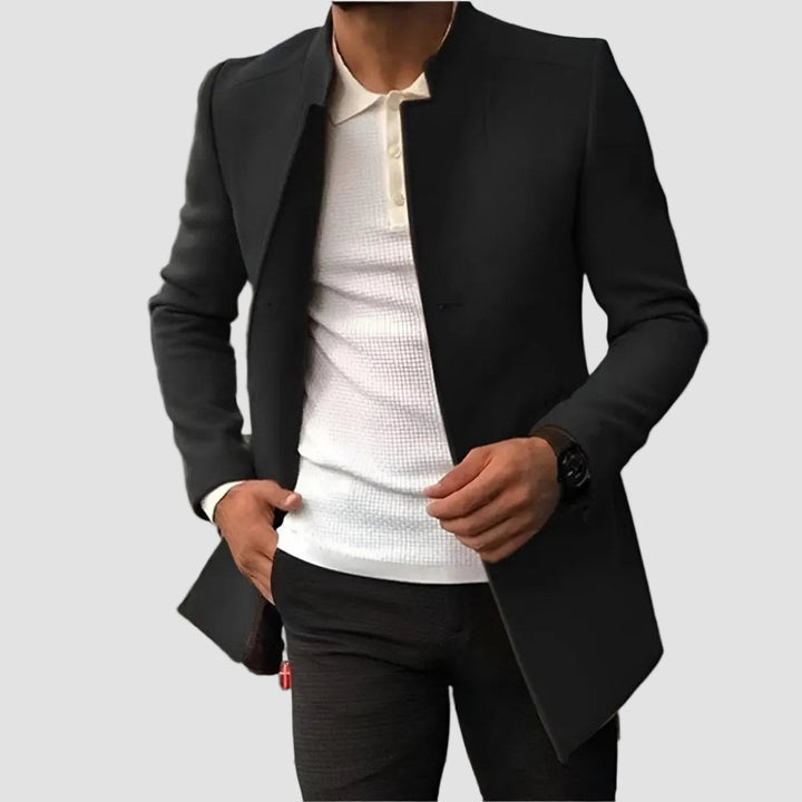 Herren Slim-Fit Wollmantel mit Stehkragen | Taillierter Wintermantel mit wärmendem Wollanteil und Knopfverschluss für Business und Alltag