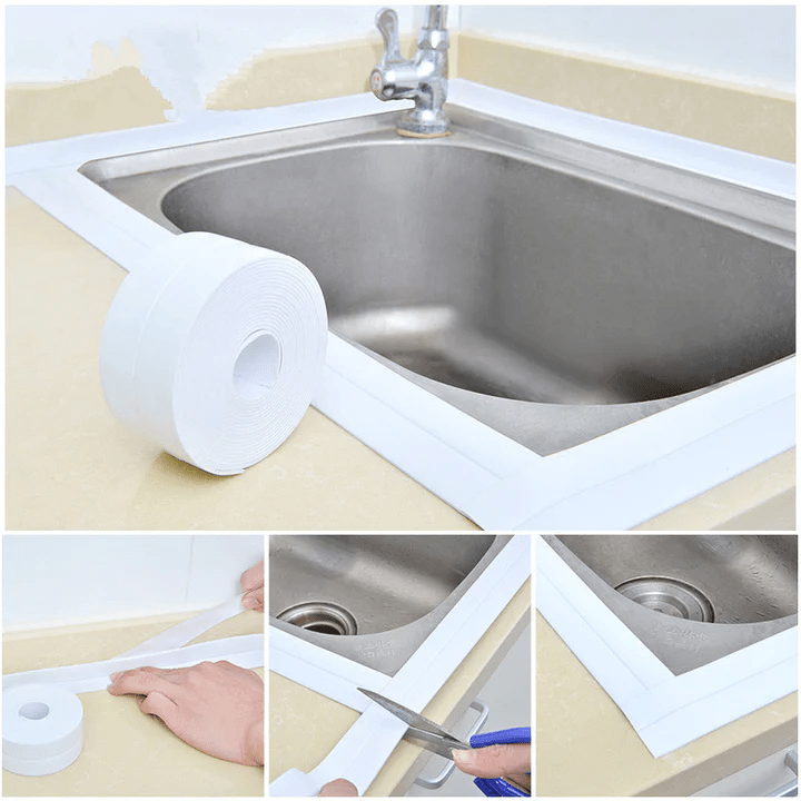 Selbstklebender Dichtungsstreifen | Wasserdicht, schimmelresistent &amp; flexibel | Einfach zuschneidbar für Bad, Küche &amp; Haushalt