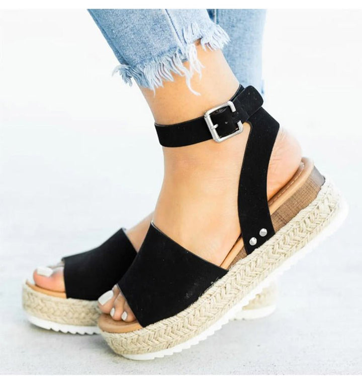 Damen Keil-Plateau-Sandalen mit offener Zehe | Verstellbare Riemen &amp; rutschfeste Sohle