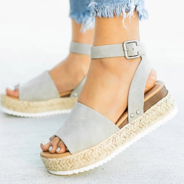 Damen Keil-Plateau-Sandalen mit offener Zehe | Verstellbare Riemen &amp; rutschfeste Sohle