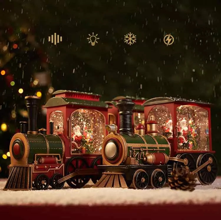 Weihnachtszug mit Beleuchtung | Dekorative Lokomotive mit Schneeeffekt, bunten Lichtern und Batteriebetrieb für festliche Tischdekoration