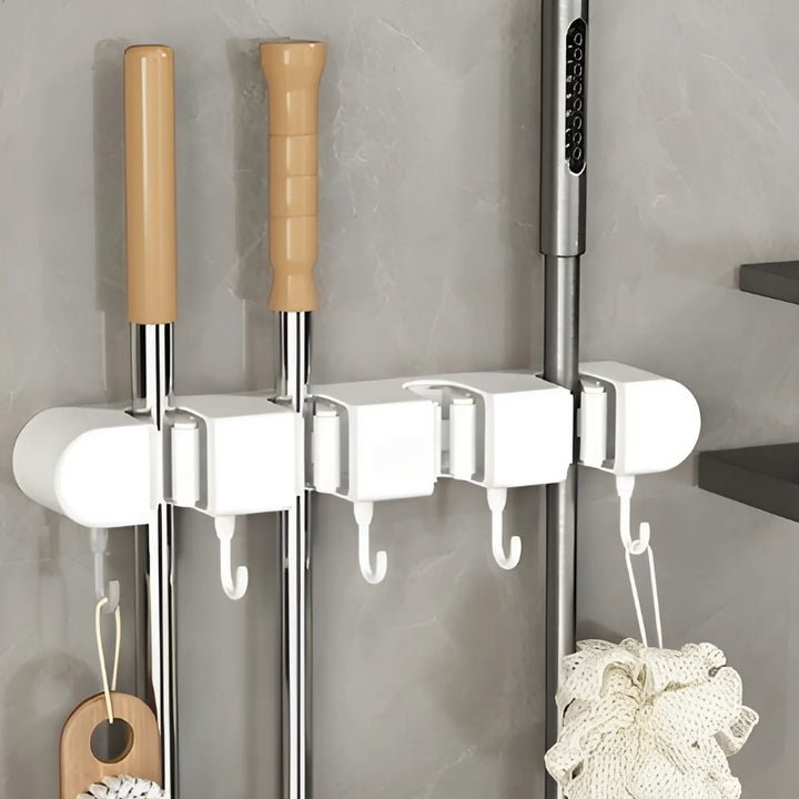 Wandhalterung für Besen &amp; Mopp | Selbstklebender Gerätehalter mit Haken