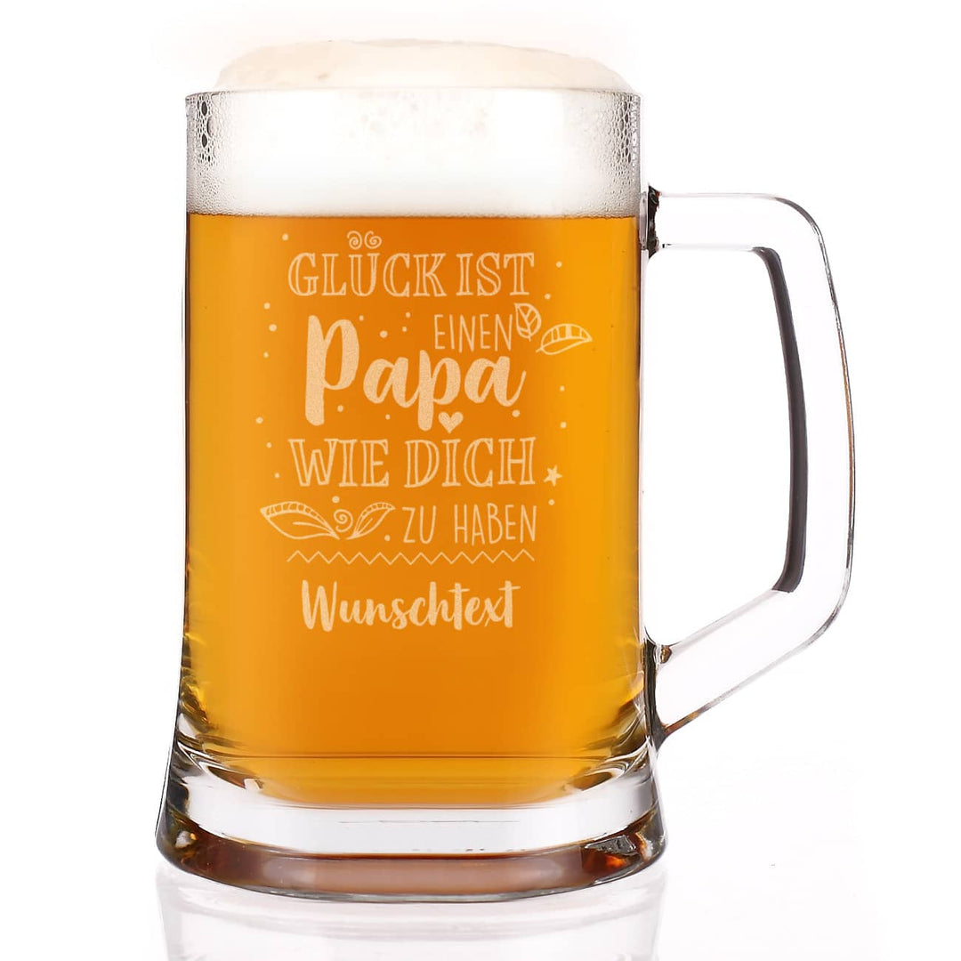 Bierkrug mit Gravur | Personalisiertes Bierglas 500 ml mit Wunschtext als Geschenk für Papa zum Vatertag