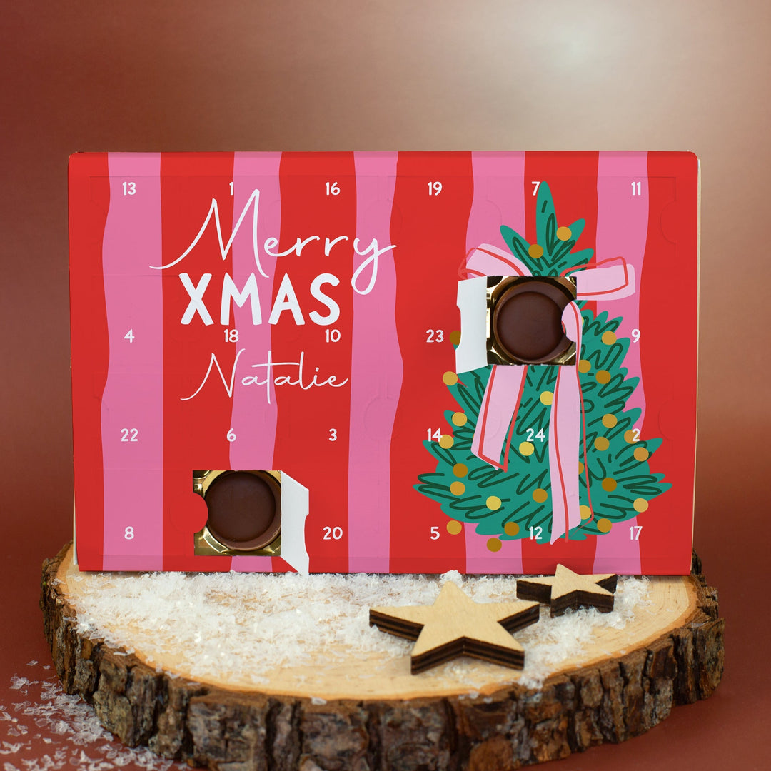 Toffifee Adventskalender mit Namen | Personalisierter Schokoladenkalender mit 24 Türchen, Haselnuss, Karamell und Nougatcreme