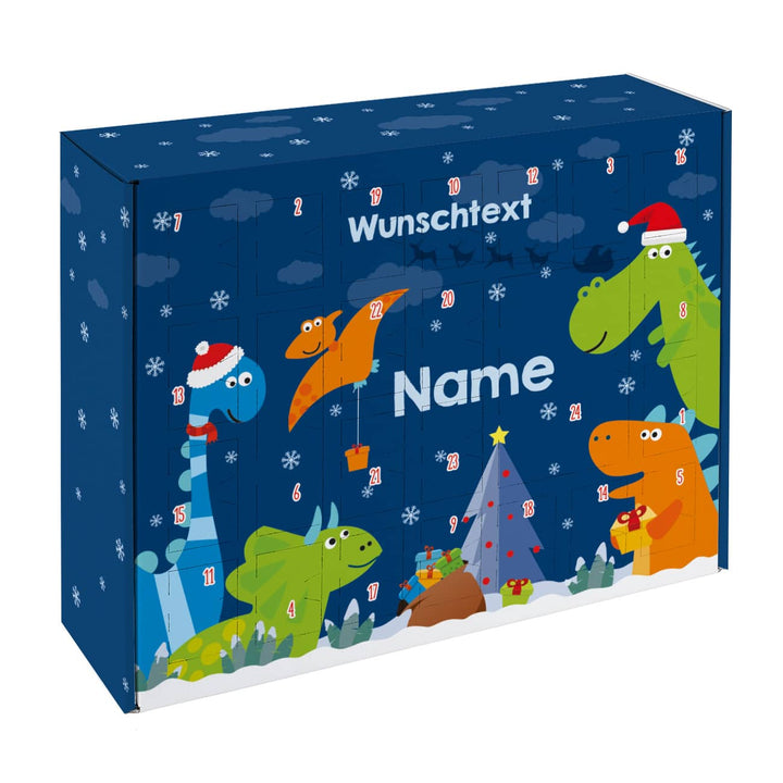 Dinosaurier Adventskalender | Personalisierter Weihnachtskalender mit Name, Wunschtext und 24 Fächern zum Selbstbefüllen für Kinder