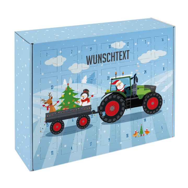 Adventskalender zum Befüllen | Personalisierter Traktor-Kalender mit Wunschtext und 24 Fächern für kleine Geschenke zu Weihnachten