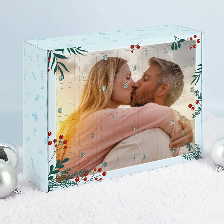 Adventskalender zum Befüllen mit Foto | Personalisierter Weihnachtskalender mit 24 Türchen, eigenem Fotodruck und Steckinlay
