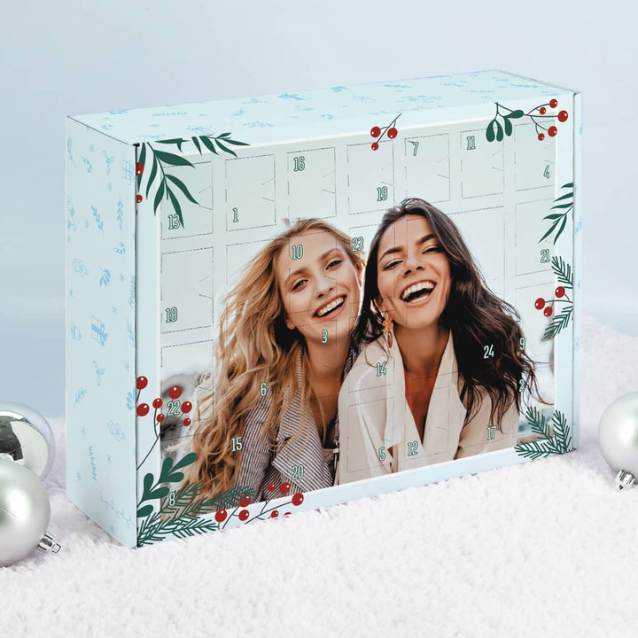 Adventskalender zum Befüllen mit Foto | Personalisierter Weihnachtskalender mit 24 Türchen, eigenem Fotodruck und Steckinlay