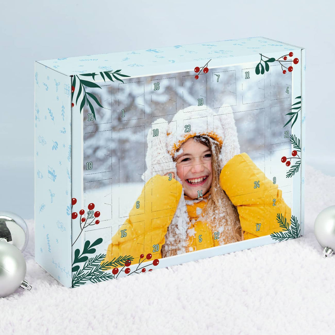 Adventskalender zum Befüllen mit Foto | Personalisierter Weihnachtskalender mit 24 Türchen, eigenem Fotodruck und Steckinlay