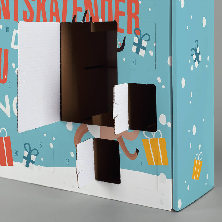 Adventskalender zum Befüllen mit Namen | Personalisierter Weihnachtskalender mit 24 Türchen, Rentiermotiv und lustigem Spruch