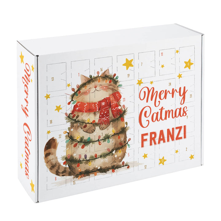 Katzen Adventskalender zum Befüllen | Personalisierter Weihnachtskalender mit 24 Türchen, Katzenmotiv und individuellem Wunschtext
