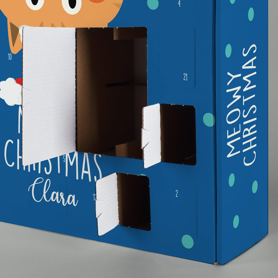 Katzen Adventskalender zum Befüllen | Personalisierter Weihnachtskalender mit 24 Türchen, Weihnachtskatze und Wunschnamen