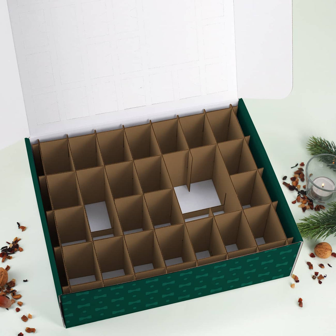 Adventskalender zum Befüllen | Personalisierter Weihnachtskalender mit Hipster-Weihnachtsmann, Wunschtext und 24 Fächern für Männer