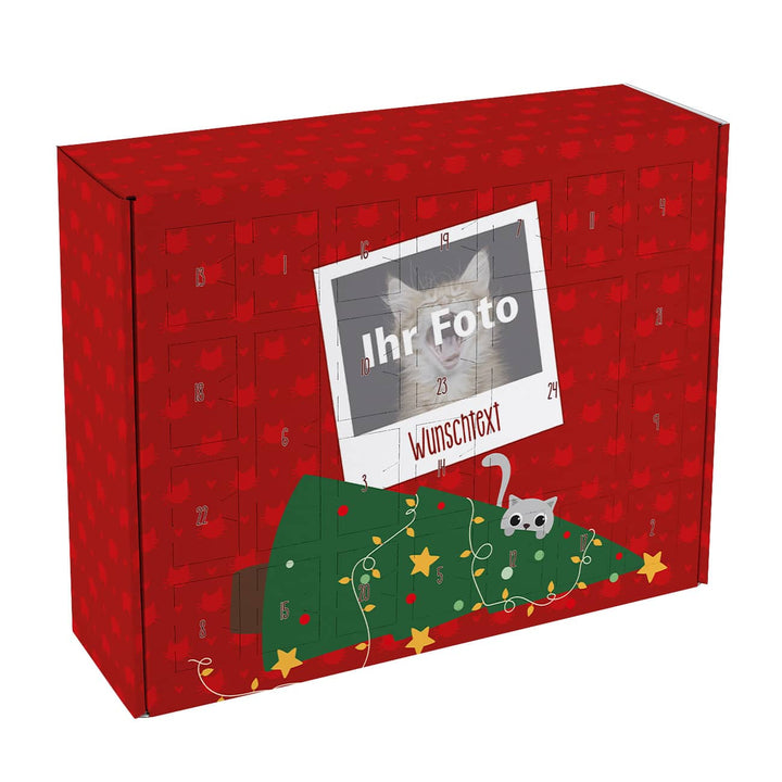 Katzen Adventskalender mit Foto | Personalisierter Weihnachtskalender zum Befüllen mit 24 Türchen, Katzenmotiv und Wunschtext