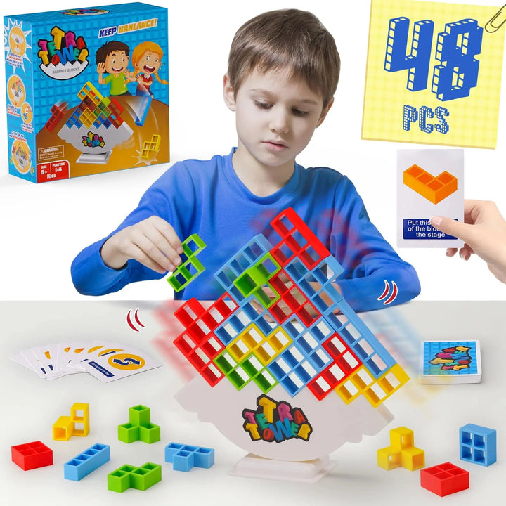 3D Tetris Stapelspiel mit 16 Bausteinen | Geschicklichkeits- &amp; Denkspiel für Kinder &amp; Erwachsene | Fördert Konzentration &amp; Motorik