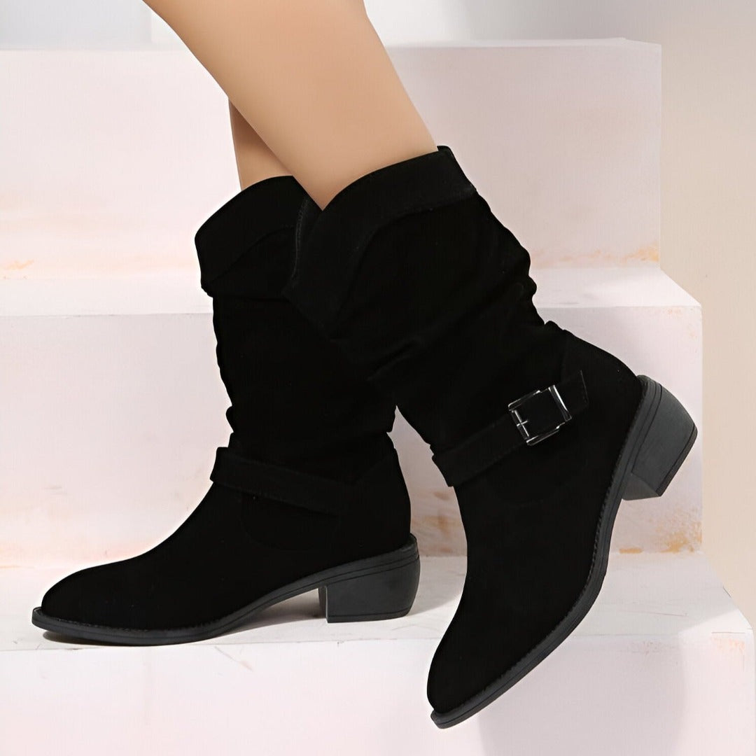 Damen Winterstiefel mit warmem Plüschfutter | Bequeme Stiefel in Wildleder-Optik mit geräumiger Zehenpartie für kalte Tage