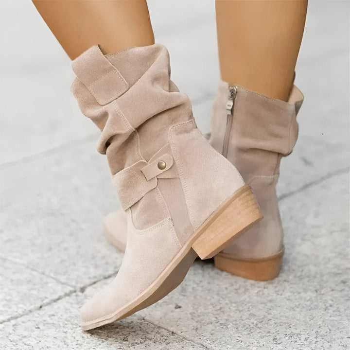 Damen Winterstiefel mit warmem Plüschfutter | Bequeme Stiefel in Wildleder-Optik mit geräumiger Zehenpartie für kalte Tage