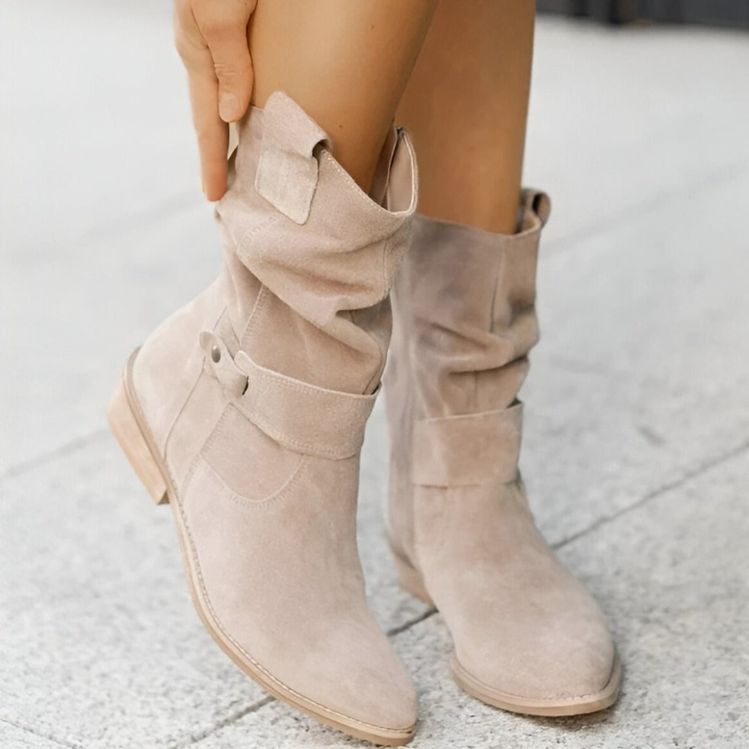 Damen Winterstiefel mit warmem Plüschfutter | Bequeme Stiefel in Wildleder-Optik mit geräumiger Zehenpartie für kalte Tage
