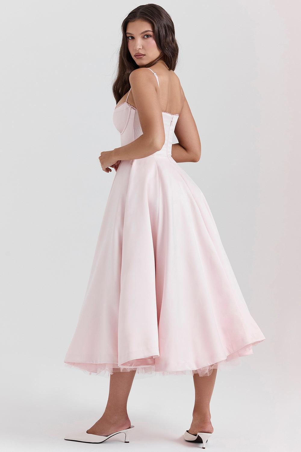 Damen Tüllkleid Elegant &amp; Feminin | Midikleid mit Verstellbaren Trägern | Romantisches Abendkleid für Hochzeiten &amp; Partys
