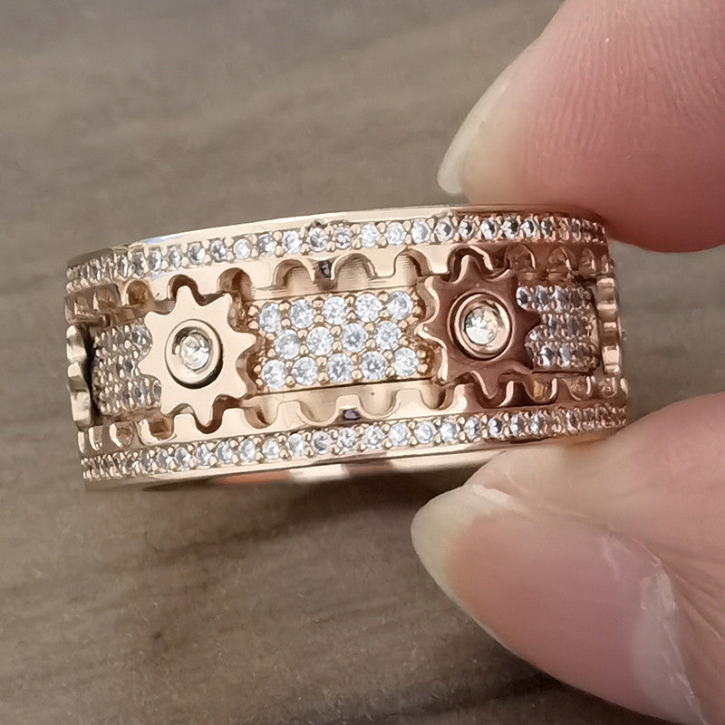Spinner ring made of stainless steel with 6 gears | Rotatable anti-stress ring with zirconia | Sizes 7–12, mechanical design