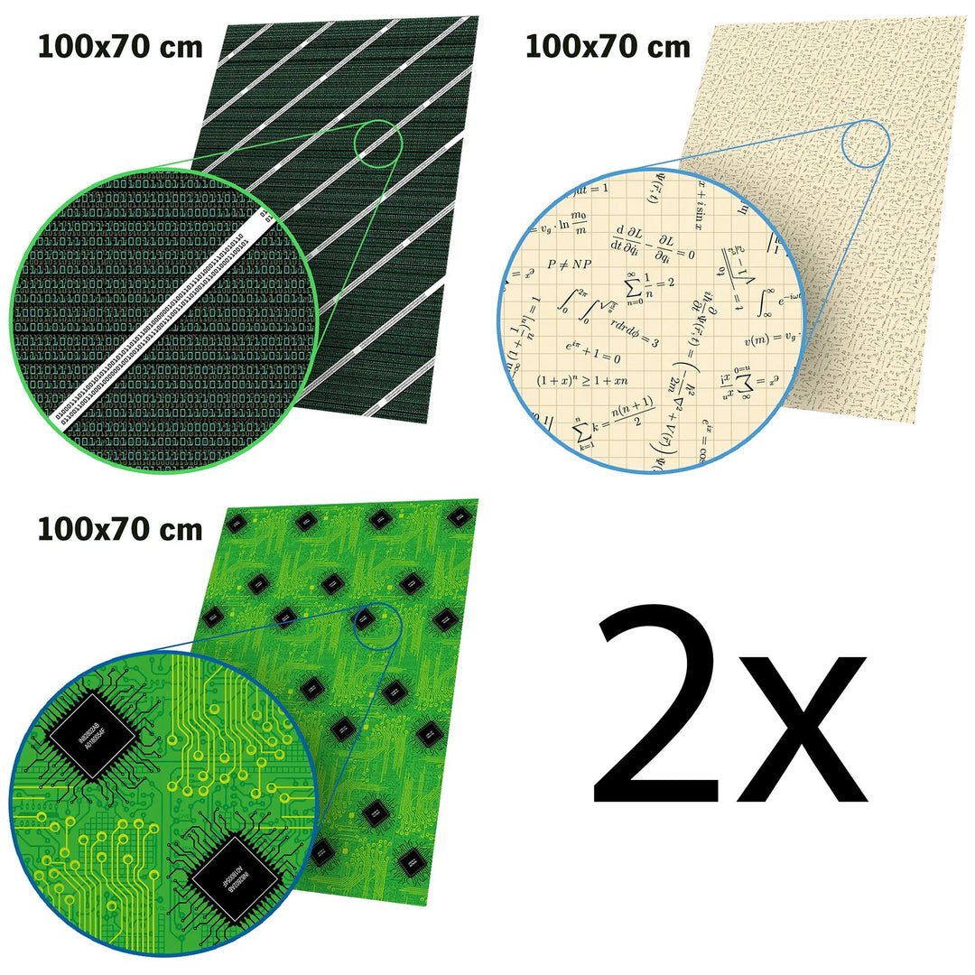 Geschenkpapier mit Technikmotiven | Reißfestes Geschenkpapier mit Leiterplatten, Mathematik und Binärcode | Bögen 70 x 100 cm