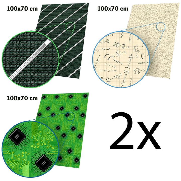 Geschenkpapier mit Technikmotiven | Reißfestes Geschenkpapier mit Leiterplatten, Mathematik und Binärcode | Bögen 70 x 100 cm