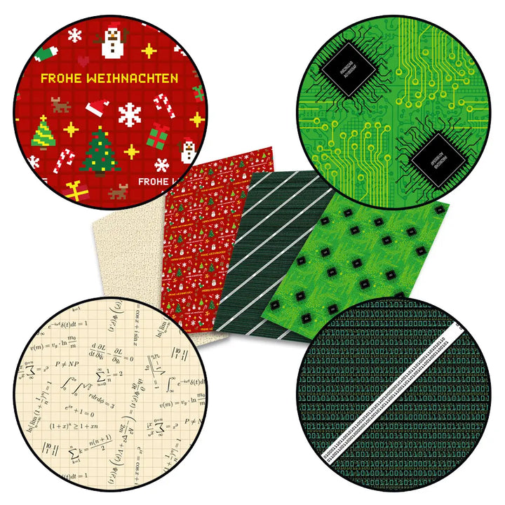 Geschenkpapier mit Technikmotiven | Reißfestes Geschenkpapier mit Leiterplatten, Mathematik und Binärcode | Bögen 70 x 100 cm