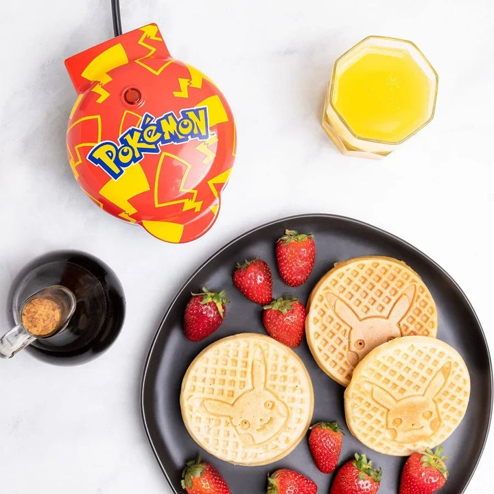 Mini Waffeleisen mit Pikachu-Motiv | Pokémon Waffelautomat für kleine runde Waffeln mit Antihaftbeschichtung und Kontrollleuchte