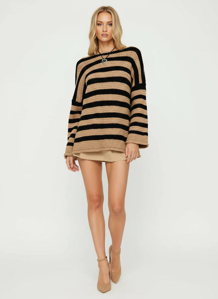 Damen Oversized Pullover mit Streifenmuster | Weicher Strickpullover mit lockerem Schnitt für Herbst, Winter und Freizeit